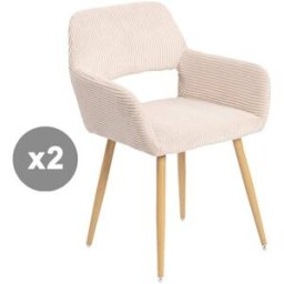Meubles Cosy Conjunto de 2 sillas rayadas patas metal escandinavo beige