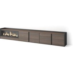 Skraut home Mueble tv efecto madera roble negro 315x35x50cm chimenea efecto fuego
