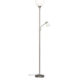 Cristalrecord Lámpara de pie led con lector de metal plateado y blanco