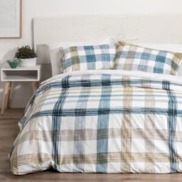 Manterol Juego funda nórdica algodón estampado cuadros azul - CAMA 180cm