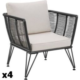 Tectake 4 sillones de jardín polirratán, diseño cuerda, 75,5x67x71, antracita