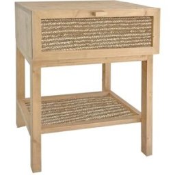 NATYAL Mesita de noche de madera en tonos claros con balda y cajón de yute