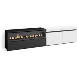Skraut home Mueble tv efecto madera blanco y negro 200x35x45 chimenea efecto fuego