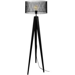 Tosel Lámpara de pie trípode madera negro metal pantalla negro