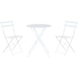 NIYLO Conjunto de mesa y sillas de jardín de acero blanco 2 plazas