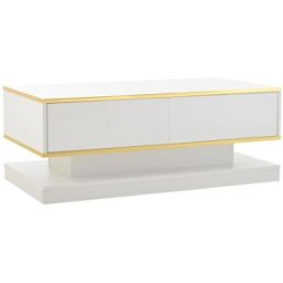 OKWISH Mesa de centro blanco cálido de tablero brillante 100x50x38 cm