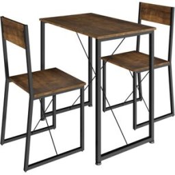 Tectake Juego de comedor industrial de 3 piezas, mesa y 2 sillas madera oscura