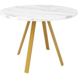 MODFU Mesa de comedor redonda con patas de metal, 80 cm, blanco-dorado