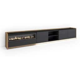 Skraut home Mueble tv efecto madera negro roble 310x37x50cm chimenea efecto fuego