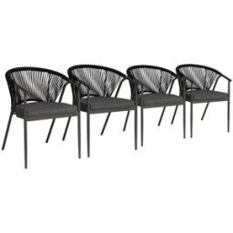 sweeek Sillón de jardín apilable de acero y cuerdas, set de 4, negro