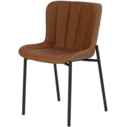 Koketto Home Silla de comedor acolchada en cuero sintético marrón con patas negro