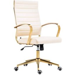 CLP Silla de oficina ajustable giratorio ergonómico en simil cuero crema