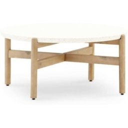 Defora Home Mesa baja redonda madera y terrazo d80cm