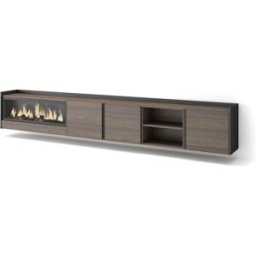 Skraut home Mueble tv efecto madera roble negro 315x35x50cm chimenea efecto fuego