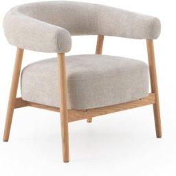 GEESE HOME Sillón de madera de roble tapizado en blanco