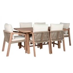 NIYLO Conjunto de mesa y sillas de acacia marrón 6 plazas