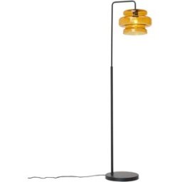 QAZQA Lámpara pie retro negra cristal naranja