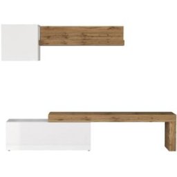 Whous Conjunto de mueble TV 180/290 cm efecto madera blanco brillo / roble