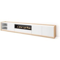 Skraut home Mueble tv efecto madera blanco roble 310x37x50cm chimenea efecto fuego