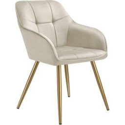 Tectake Silla de comedor, aterciopelada, 58 x 62 x 82 cm, crema/oro