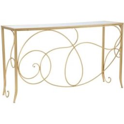 Mauro Ferretti Consola de metal dorado con tapa de vidrio espejo cm 140x40x80