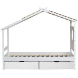 MueMue Cama cabaña + 2 cajones madera blanco 90x190cm