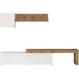 Whous Conjunto de mueble TV 190/350 cm efecto madera blanco brillo / roble