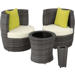 Tectake Conjunto de ratán y aluminio, 2 sillones, 1 mesa, 1 florero, gris