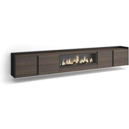 Skraut home Mueble tv efecto madera roble negro 315x35x50cm chimenea efecto fuego