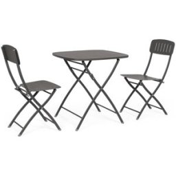 Bizzotto Conjunto de mesa plegable y 2 sillas de acero antracita