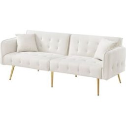 Urban Meuble Sofá cama de tela de 2 plazas con patas doradas, color blanco