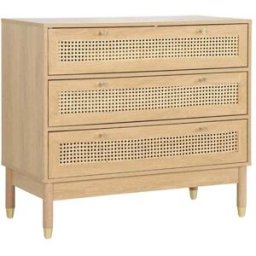 sweeek Cómoda con 3 cajones, decoración madera y mimbre, natural