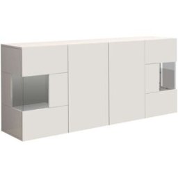 Whous Aparador expositor 4 puertas 180 cm efecto madera color blanco brillo