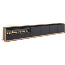 Skraut home Mueble tv efecto madera negro roble 310x37x50cm chimenea efecto fuego