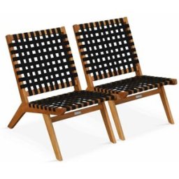 Oviala Lote de 2 sillones reclinables de madera de eucalipto negro