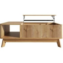Urban Meuble Mesa de centro elevable efecto madera con diseño ondulado, 95x48x50 cm
