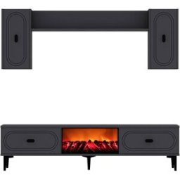 Concept Usine Conjunto de mueble tv con estantes de pared y chimenea led de 150 cm g