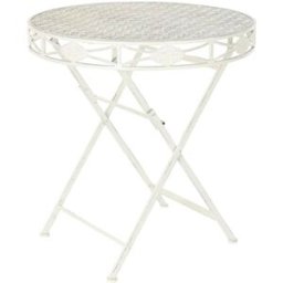 NIYLO Mesa redonda comedor plegable de acero blanco 70x70x73 cm