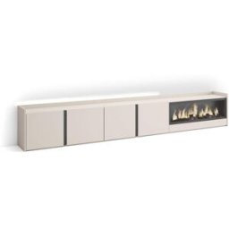 Skraut home Mueble tv efecto madera beige 315x35x50cm chimenea efecto fuego