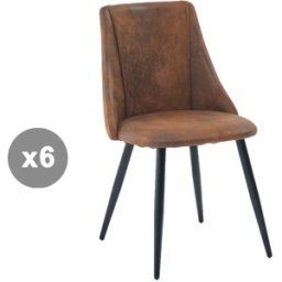Meubles Cosy Juego de 6 sillas de gamuza con cojín y patas metálicas, marrón