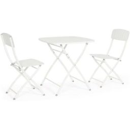 Bizzotto Conjunto de mesa plegable y 2 sillas de acero Blanco
