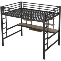 ComfortXL Cama alta 140x200 escritorio dos librerías en acero negro