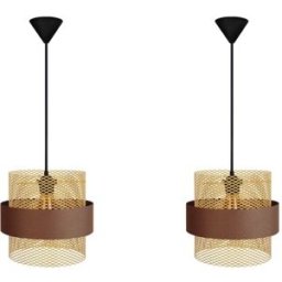 Tosel Suspensión Lot 2 bicilíndrico metal negro pantalla marrón oro