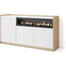 Skraut home Aparador efecto madera blanco roble 157x37x80cm chimenea efecto fuego