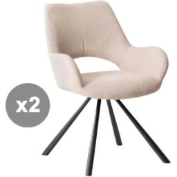 Meubles Cosy Conjunto de 2 sillas de comedor tela brazos patas de metal beige