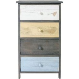 Mobili Rebecca Chifonier de paulonia con 4 cajones gris, azul y blanco