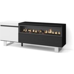 Skraut home Mueble tv efecto madera blanco y negro 150x35x57 chimenea efecto fuego