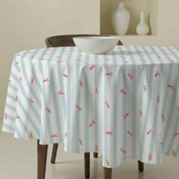 Muare Home Mantel redondo antimanchas 100% algodón azul y blanco Diámetro 190 cm