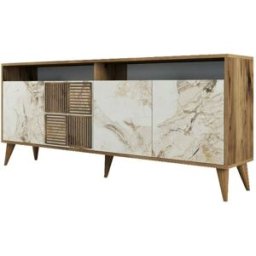 Dmora Consola efecto madera nogal, mármol blanco 180x35 cm