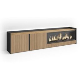 Skraut home Mueble tv efecto madera roble y negro 212x35x50 chimenea efecto fuego
